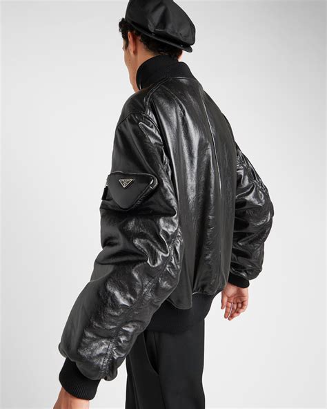 mens black prada bomber jacket|prada nappa leather bomber jacket.